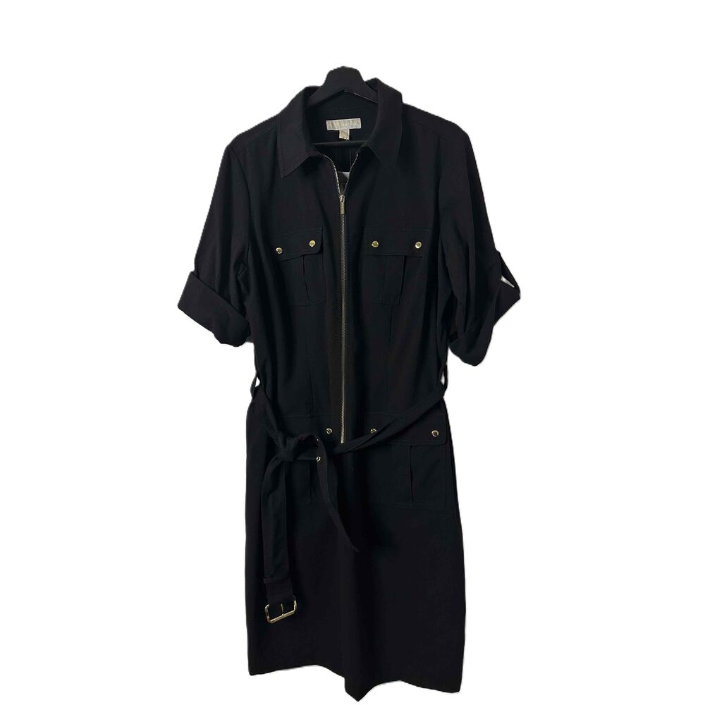 NWT Michael Kors Dress Womens Size 14W Black Shirtdress Zipper Front Belt Career